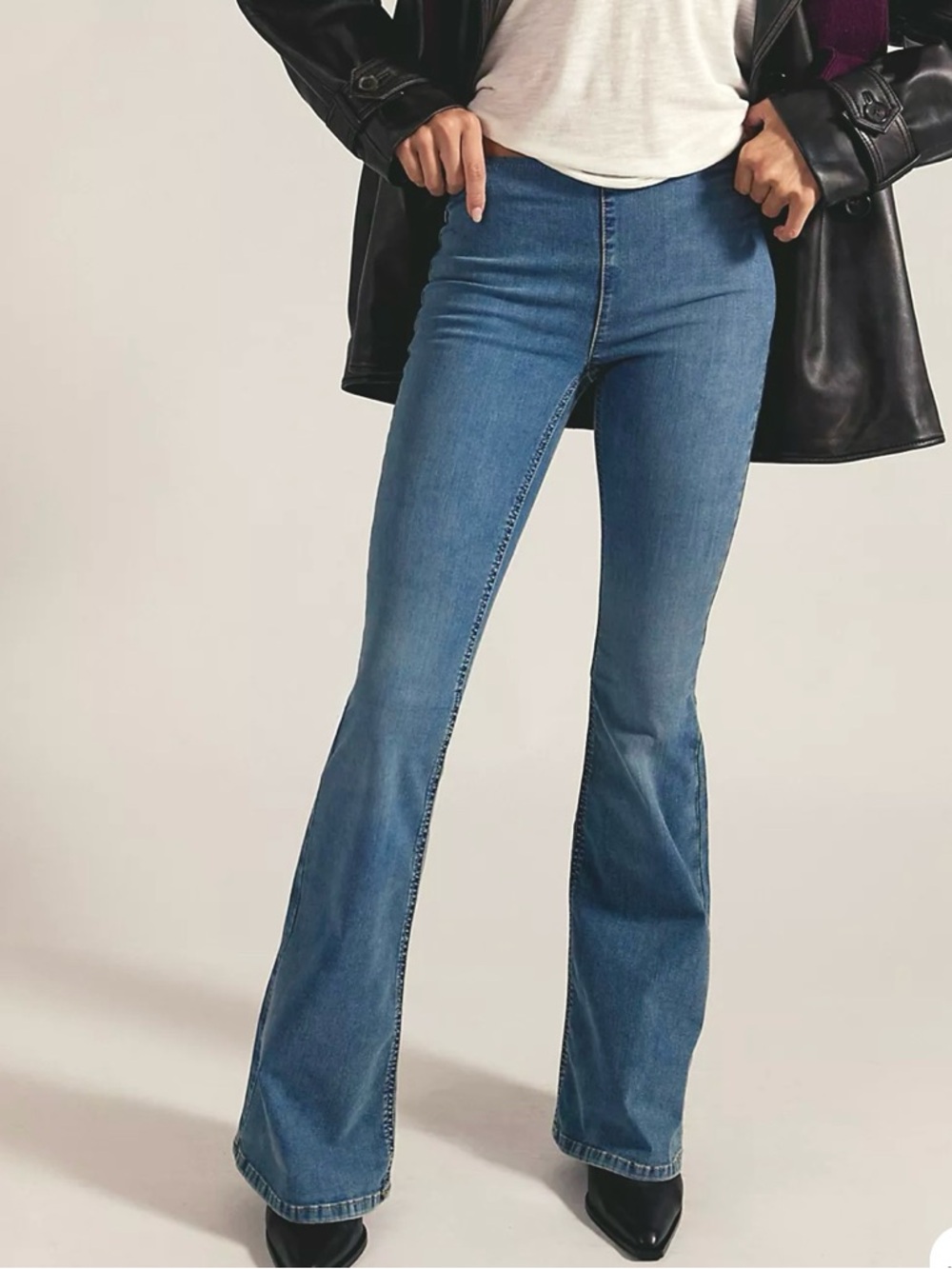 Free People Penny Pull On Flare Jean Classic Blue Low Rise Flare Jeans